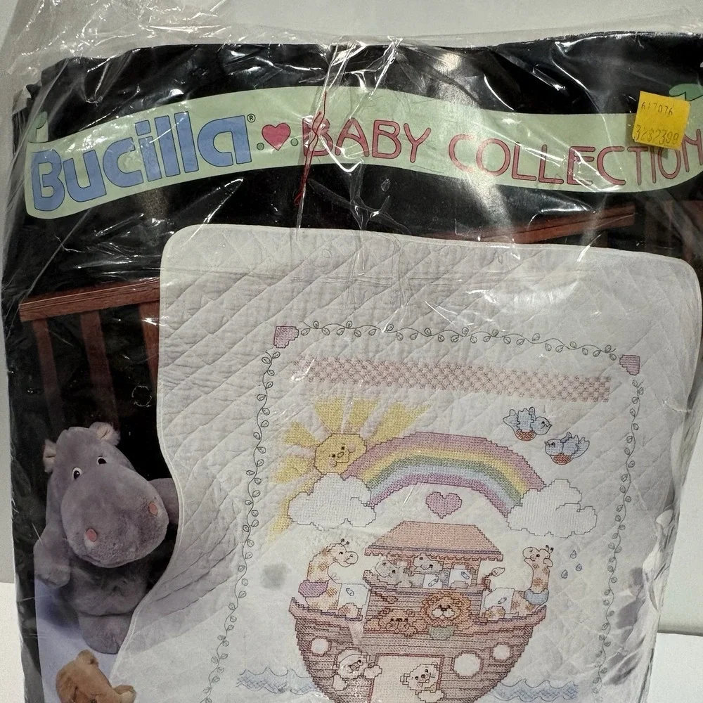 Bucilla Baby NOAH'S ARK CRIB COVER 33x43 Stamped Cross Stitch Kit 40525 quilt